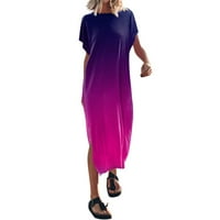 Ženska ljetna majica Maxi haljina Batwing rukava Crewneck casual labav prorez Bočne duge plaže Obične