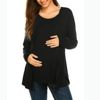 Dizajljivo materinstvo O-izrez Dugi zavoja za zavojnje grudi za hranjenje trudnice Nursing bluza Crno