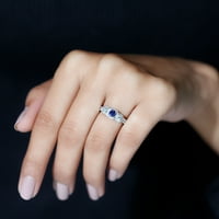 Elegantni plavi safirni prsten sa dijamantom za žene - zaručnički prsten, 14k bijelo zlato, US 4.00