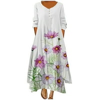 Haljine za žene s dugim rukavima tisak cvjetnog uzorka Okrugli vrat Maxi Loose Fit modni trendi elegantan