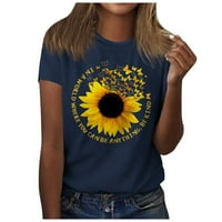 Ljetni vrhovi za ženske suncokretove print CrewNeck majica izlaze na vrh za žene