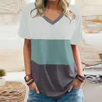 Daznico Womens Ljetni vrhovi Ženski ljetni V-izrez Patchwork Ispiši majicu kratkih rukava Top bluze