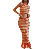 Pinfect žene Bodycon set suknje set pupak izloženi horizontalni prugasti slim fit party odjeća