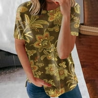 Hanas Womens Ljetni modni casual bluze, Crew Crt Retro Ispiši labave majice Babydoll vrhovi