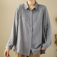 Zodggu Womens Ramie majica Plus size pamučni posteljina za trendy Classic Retro SOLID košulje za vježbanje