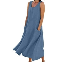 Drindf Flowy Maxi haljine za žene udobne posteljine bez rukava midi haljina labava fit crew vrat tunika