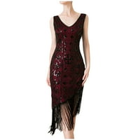 Žene plus veličina haljina modni suspender Crewneck Sequin Feather-a bez rukava bez rukava vino 10