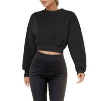 Žene s dugim rukavima s dugim rukavima Pulover pulover okruglog vrata, crni, XL