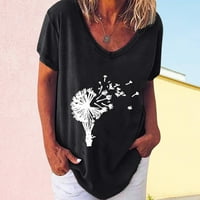 Modne žene V-izrez casual s kratkih rukava od tiskanih majica s labavim pulovernim majicama crna xxl