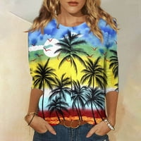 Ljetne majice na plaži za bluze za žene Tri četvrtine rukava Print Okrugli pulover na vrhu