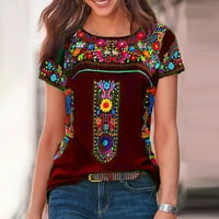 Ženska ljetna casual moda Nacionalni tisak Nacionalnog stila O-izrez Kratki rukav labav majica