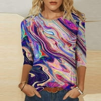 Ženska modna tiskana majica za bluzu srednjeg rukava u okruglom vratu Casual Tops Plus size majica Bluze
