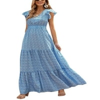 Glookwis ženske kratkih rukava Maxi haljine labave ljeto plaže savremena ležerna havajska dugačka haljina