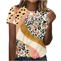 Ženske majice Grafički casual s kratkim rukavima Labavi fit posadni vrat Leopard tiskani patchwork ljetni
