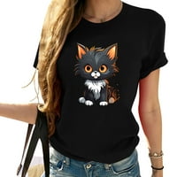 Slatka mačka crtić cool ženska grafička majica za zabave i poklone - vintage majica kratkih rukava sa