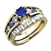 DazzlingRock kolekcija 14k bijeli dijamant i plavi safir Dame Bridal Angažman prsten, žuto zlato, veličine