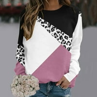 Duksevi za žene Jesen modni casual crewneck dugi rukav pulover u boji Blok ispisa bluze ružičasti l