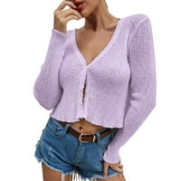 Džemper za baycosin ženski kratki stil dugme dolje s dugim rukavima Klasična posada vrata Knit kardigan