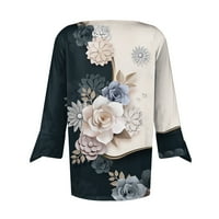 Ženski pamučni vučni izrez V izrez cvjetni print casual petal rukava Torp majica TEE dugih rukava ženska