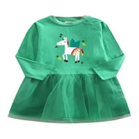 Capreze Toddler party haljina crtane haljine za ispis posade izrez labavo dugih rukava zeleno