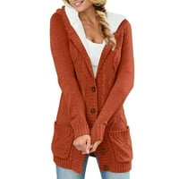 Ženska jesen Jesenja Jednobojna pletena kardigan gumb labavi zadebljani džemper sa kapuljačom