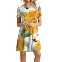 Ljetne haljine za žene za žene za žene žensko proljeće ljeto okruglo vrat kratkih rukava suncokretov