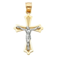 14K dva tona zlata Isus Crocifi Cross Privezak s ravnim ogrlica lanca pšeničnog lanca - 18