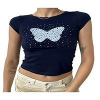 Ženska Ležerna majica, Cap rukav leptir Dot uzorak Ispis Okrugli vrat Leisure Streetwear Ljetni tee