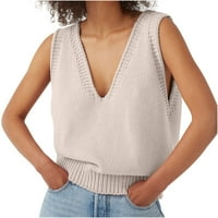 Ženski džemperi vrhovi Trndy casual klirence V rect bez rukava bez rukava s rebrastim pletenim prslukom