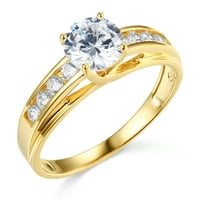 Welingsele Dame Solid 14K žuti zlatni polirani CZ CUBIC Zirconia okrugli zaručni prsten sa bočnim kamenjem