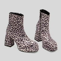 Čizme za gležnjeve za žene jesenske cipele debela potplata leopard kvadratna glava visoka peta guste