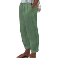 Ženske ležerne hlače pantalone Y2K hlače pamučne posteljine ravne džepove hlače zeleno m