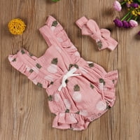 Strawberry Polka Dot Print Ljeto novorođene Djevojke za djevojčice Romper set, odijelo za tijelo + traka