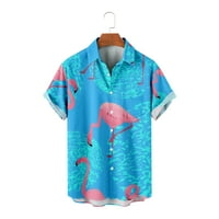 Životinje Flamingo Muški pamučni tradicionalni uzorak Ispiši gumb s kratkim rukavima niz havajske majice