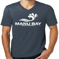Mens Manu Bay Surf Company Bijeli logo Surfer majica, Srednja Heathered Mornary