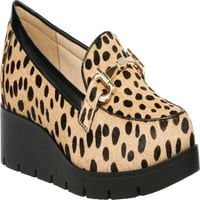 Klein Womens Beige Leopard Print 0.5 Platforma Comfort Lalita Almond Toe klizanje na loafers Cipele