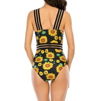 MLQIDK Ženski jedno kupaće kostime prednji kroshover suncokret Print kupaći šuplje kupalište Monokinis