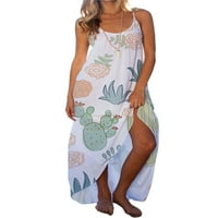 Gr Grianlook Ženski prsluk Crw Crw Ljeto plaža Sundress Swing cvjetni print duga haljina Havajski špageti trake maxi haljine