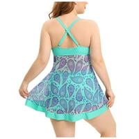 Ecqkame Žene Swimress Plus Size Kupaći kostim Print V Ret Tummy Control kupaći kupaći kostim Plavi XXL
