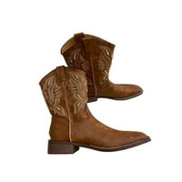 Žene non klizač Ležerne četvrtstepedne cipele Western Cowgirl Boots Moda Chunky Heel Wide Calf Boot