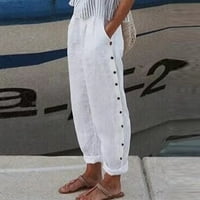 Wavsuf pantalone za žene čišćenje čvrstog tankog gumba pamučne posteljine bijele hlače veličine l