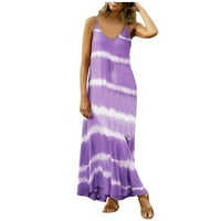 Clearsance Ljetne haljine za žene Dugi rukavac Moda A-line ispisane haljine Datum Dress Purple XL