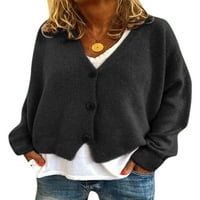Eleluny Women V izrez Loose Pleted kardigan džemper kaput Dugme Ležerna odjeća Crna 3xl