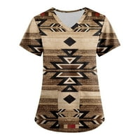 Ljetna bluza Ženska modna tiskanje kratki rukav V-izrez V-izrez Radna džepa bluza Dame Top Khaki L