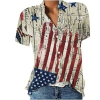 HESXUNO Ljetni vrhovi za žene, modne žene američke zastave tiskane majice Dugme V izrez kratki rukav