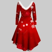 Bodycon haljine za ženske haljine za sunčanje V-izrez s dugim rukavima od tiskanog crvenog m