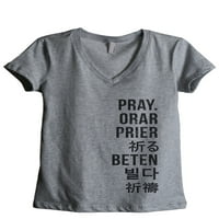 Molite jezike Ženska moda opuštena V-izrez majica Tee Heather Grey X-Veliki