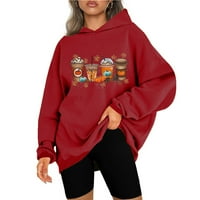 Žene Fall Crewneck Duksevi dugih rukava Trendi Ležerne Halloween Ispiši labav crveni pulover