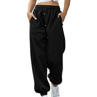 Ženske casual labave hlače za noge dno dno dnogeri treniraju visoki čekići joga salon sa džepovima pantalone