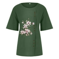 Okrugla dekolte cvjetna bluza casual modne vrhove kratkih rukava za žene vojske zelene s